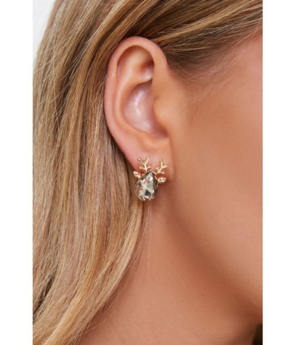 Bijuterii femei forever21 faux gem reindeer stud earrings goldbrown