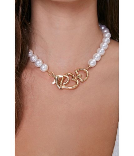 Bijuterii femei forever21 faux pearl heart charm necklace goldcream
