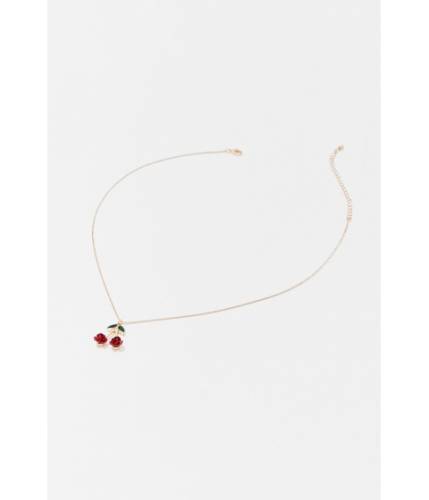 Bijuterii femei forever21 floral cherry pendant necklace goldred