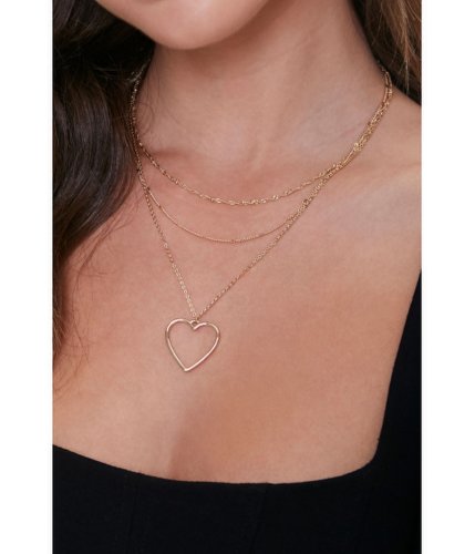 Bijuterii femei forever21 heart cutout pendant layered necklace gold
