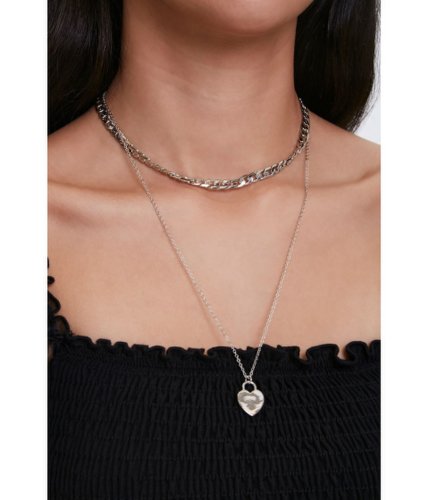 Bijuterii femei forever21 heart pendant layered necklace silver