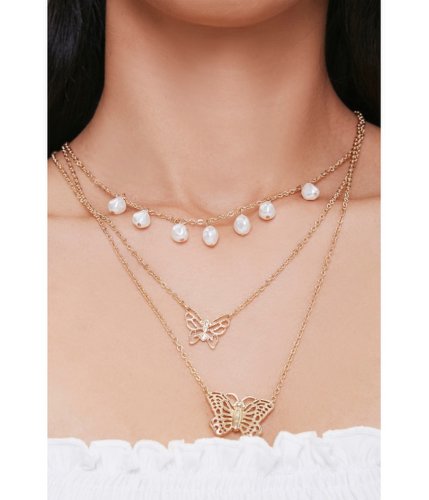 Bijuterii femei forever21 layered butterfly charm necklace gold