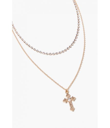 Bijuterii femei forever21 ornate cross pendant layered necklace gold