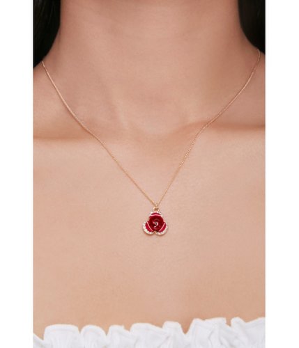 Bijuterii femei forever21 rose charm necklace red