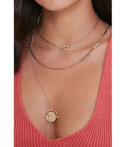 Bijuterii femei forever21 round pendant layered necklace gold