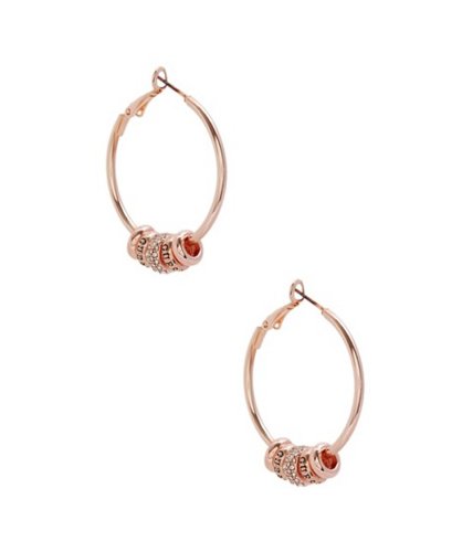 Bijuterii femei guess beaded rose gold-tone logo hoop earrings rosegold