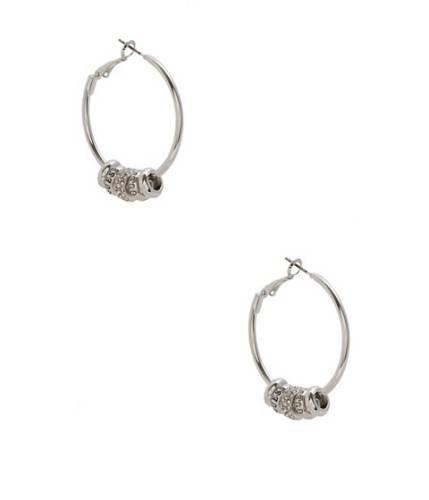 Bijuterii femei guess beaded rose silver-tone logo hoop earrings silver