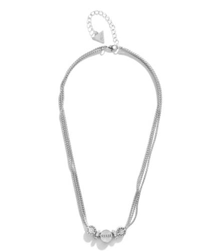 Bijuterii femei guess silver-tone glitter logo beaded necklace silver