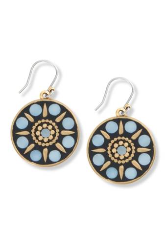 Bijuterii femei lucky brand hammered mother of pearl inlay round drop earrings gold