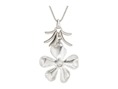 Bijuterii femei lucky brand pave long floral pendant necklace silver