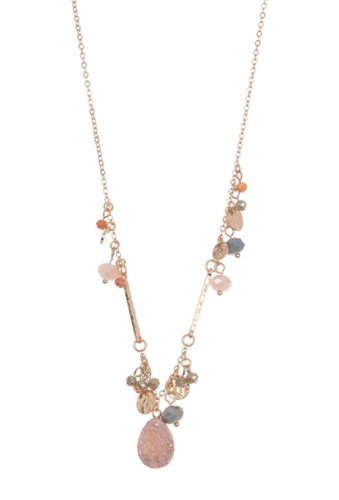 Bijuterii femei melrose and market fringe druzy beaded pendant necklace pink multi- gold