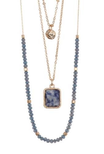 Bijuterii femei melrose and market layered bead stone pendant necklace blue- gold