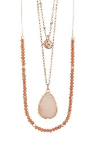 Bijuterii femei melrose and market layered bead stone pendant necklace pink- gold