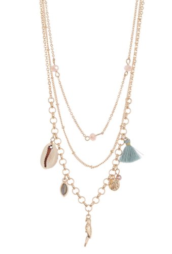 Bijuterii femei melrose and market layered shell parrot tassel charm necklace blue multi- gold