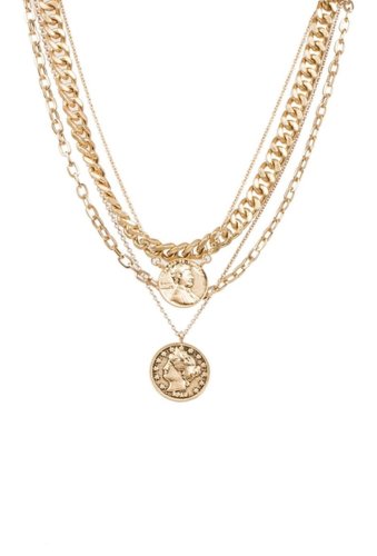 Bijuterii femei saachi sikka layered coin pendant necklace gold
