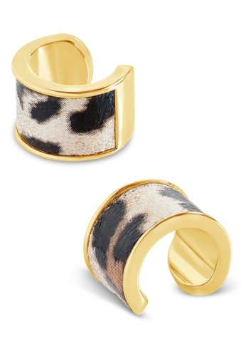 Bijuterii femei sterling forever into the jungle 14k yellow gold plated leopard print inset ear cuffs gold