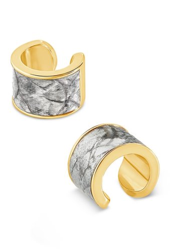 Bijuterii femei sterling forever into the jungle 14k yellow gold plated snakeskin print inset ear cuffs gold