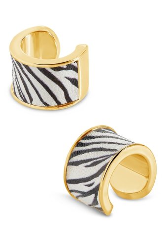 Bijuterii femei sterling forever into the jungle 14k yellow gold plated zebra stripe inset ear cuffs gold