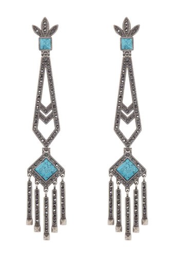 Bijuterii femei valentino antique bezel set turquoise embellished geo fringe drop earrings silverturquoise