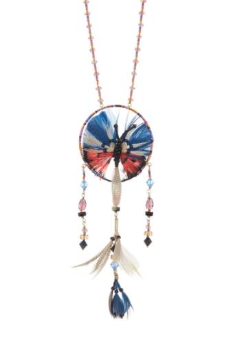 Bijuterii femei valentino beaded butterfly dream catcher feather pendant necklace multicolor