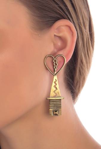 Bijuterii femei valentino dagger heart jacket earring dark gold fume - nero - gold