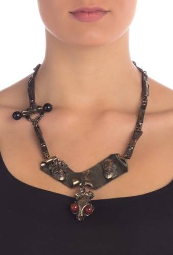 Bijuterii femei valentino twisted metal beaded skull collar necklace dark gold fume