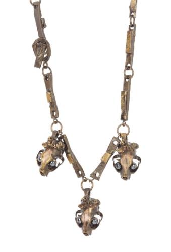 Bijuterii femei valentino twisted metal crowned skull statement necklace dark gold fume