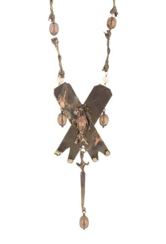 Bijuterii femei valentino twisted metal skull cross dagger statement necklace dark gold fume