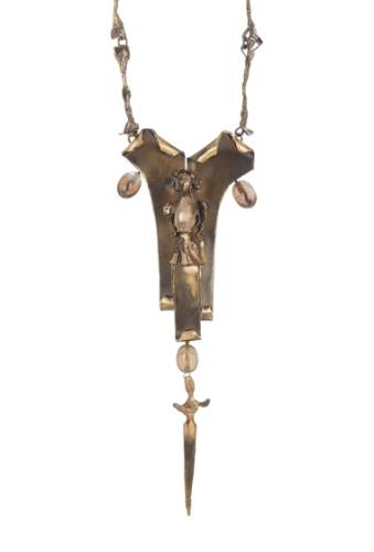 Bijuterii femei valentino twisted metal skull dagger statement necklace dark gold fume