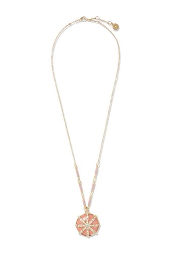 Bijuterii femei vince camuto 30 pendant necklace with pink coral resin disk caged with crystal pave gold 01