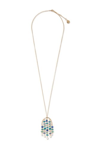 Bijuterii femei vince camuto 30 waterfall multi colored blue green crystal pendant necklace with 8mm freshwater pearls gold 01