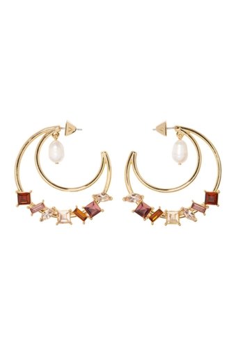 Bijuterii femei vince camuto statement post hoop earrings in multi colored crystal with 10mm freshwater pearl goldpink multiivory pearl
