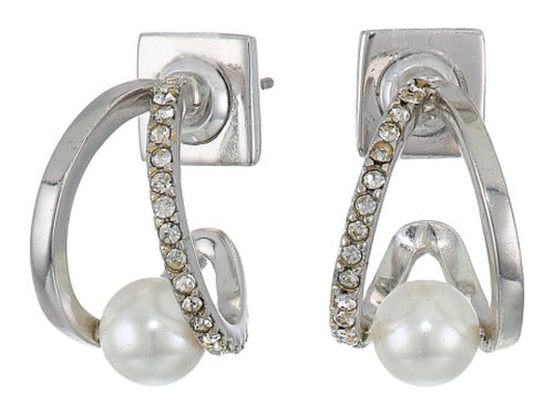 Bijuterii femei vince camuto wedged pearl huggies earrings rhodiumcrystalivory pearl