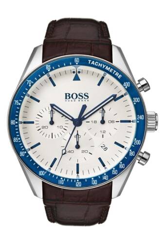 Ceasuri barbati boss mens trophy chronograph leather strap watch 44mm white