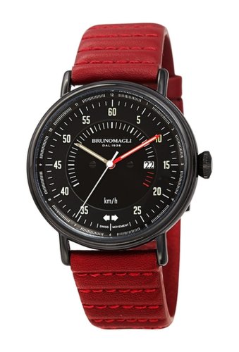 Ceasuri barbati bruno magli mens alex 1361 grooved stitched italian leather strap watch 43mm red