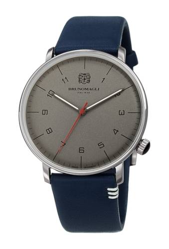Ceasuri barbati bruno magli mens roma moderna leather strap watch 43mm blue