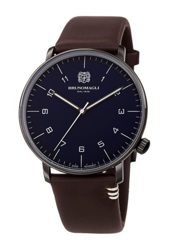 Ceasuri barbati bruno magli mens roma moderna leather strap watch 43mm brown