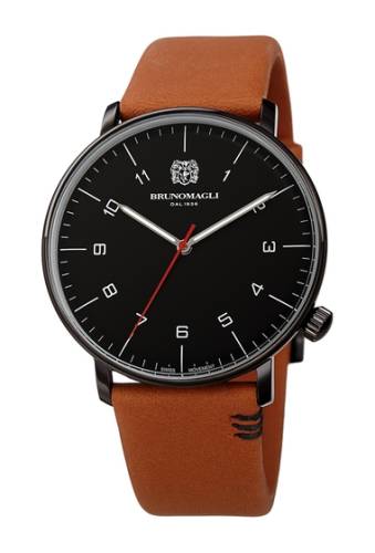 Ceasuri barbati bruno magli mens roma moderna leather strap watch 43mm tan