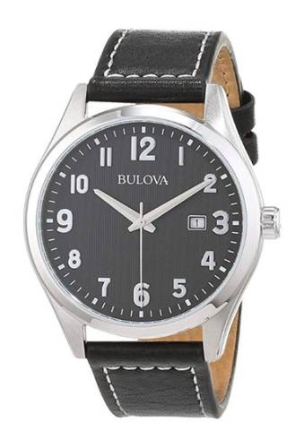 Ceasuri barbati bulova mens analogue classic quartz leather strap watch 41mm black