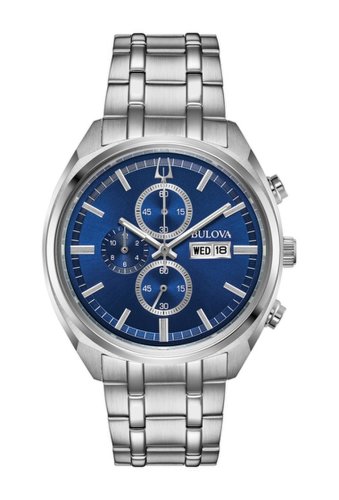 Ceasuri barbati bulova mens chronograph stainless steel blue dial bracelet watch 42mm silver-tone