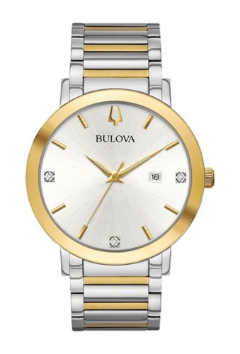 Ceasuri barbati bulova mens futuro diamond embellished two-tone watch 42mm - 002 ctw silver gold