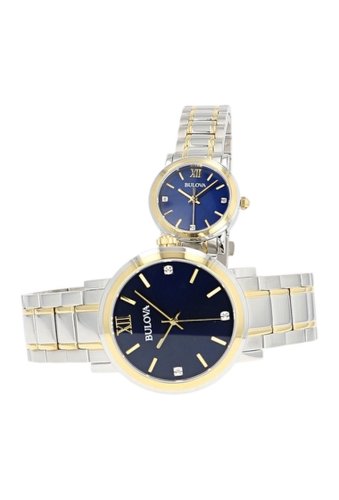 Ceasuri barbati bulova mens womens two-tone diamond bracelet watch 2-piece set 40mm 26mm - 001ctw two-tone