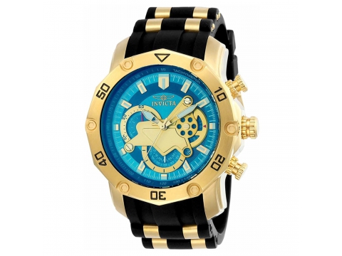 Ceasuri barbati invicta watches invicta 23426 men\'s pro diver chronograph blue gold dial steel silicone strap watch blue