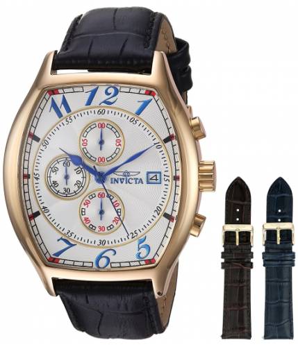Ceasuri barbati invicta watches invicta men\'s 14330 specialty 18k yellow gold-plated watch with three interchangeable leather bands whiteblack