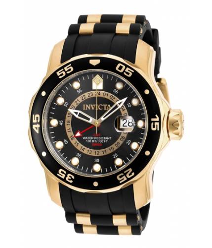 Ceasuri barbati invicta watches invicta men\'s 6991 pro diver collection gmt 18k gold-plated stainless steel watch with black band blackblack