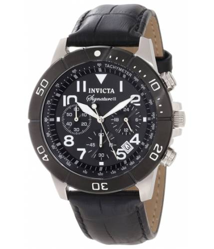 Ceasuri barbati invicta watches invicta men\'s 7345 signature chronograph black dial black leather watch blackblack