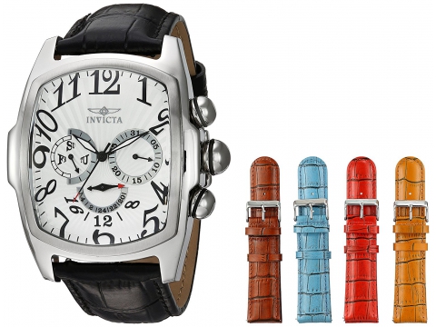 Ceasuri barbati invicta watches invicta men\'s \'lupah\' swiss quartz stainless steel and leather casual watch colorblack (model 21499) silverblack