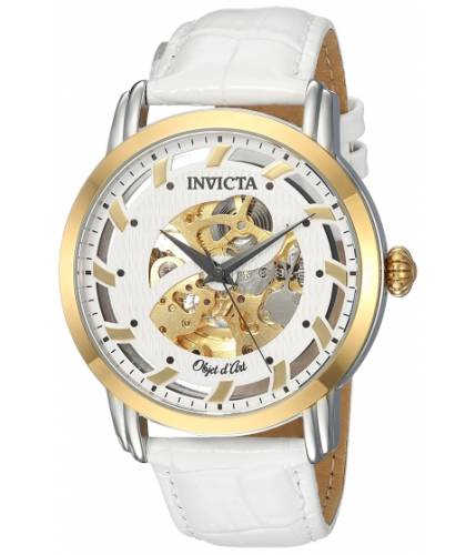 Ceasuri barbati invicta watches invicta men\'s \'objet d art\' automatic gold-tone and leather casual watch colorwhite (model 22635) silverwhite