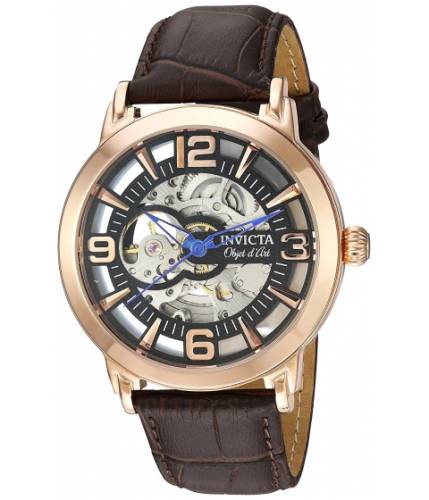Ceasuri barbati invicta watches invicta men\'s \'objet d art\' automatic stainless steel and leather casual watch colorbrown (model 22609) silverbrown
