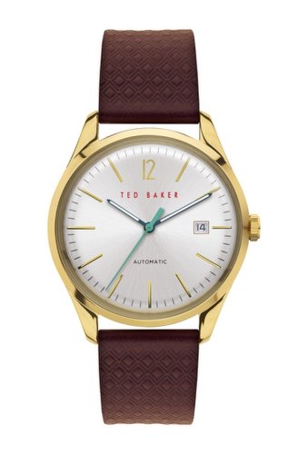 Ceasuri barbati ted baker london mens daquir automatic leather strap watch 40mm brown silver gold
